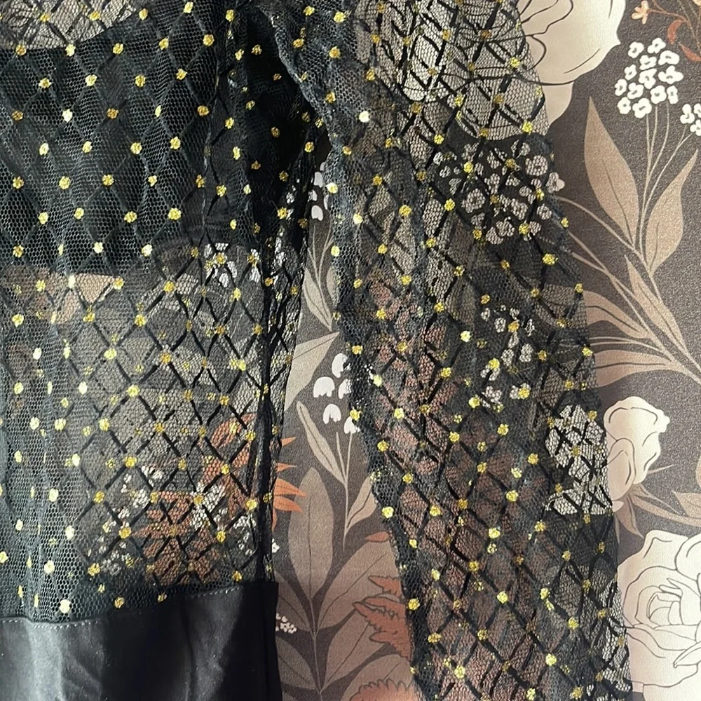 NWOT by the way Callie Dotted Mesh Bodysuit in gold multi size small